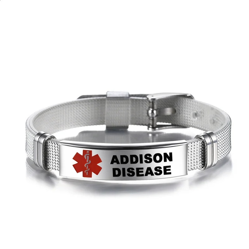 Personalized Alert ID Bracelet Laser Engraved Allergy Stainless Steel Mesh Belt Wristband Emergency Bangle for Men Women 251014