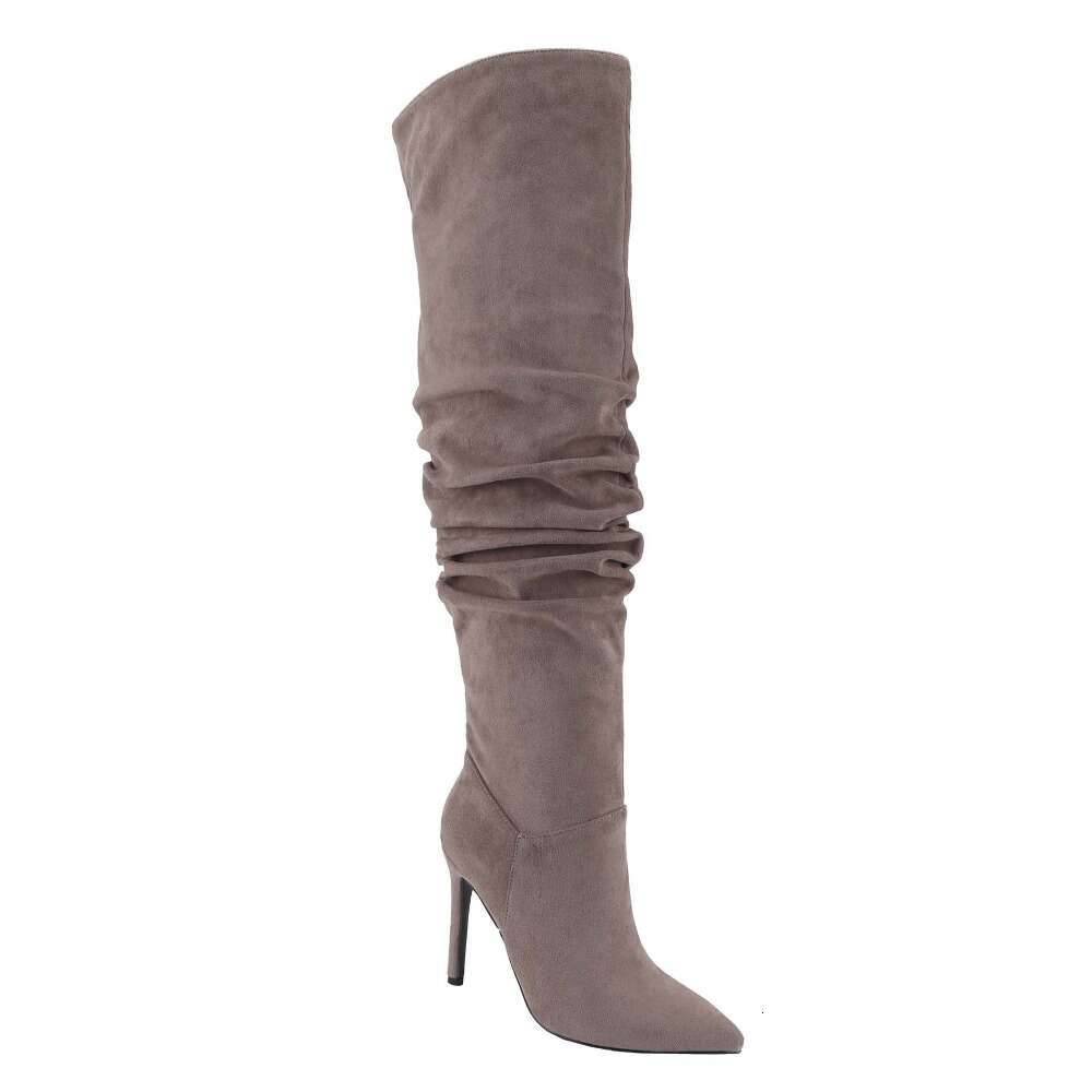 Women's Sexy Pointed Wrinkled Stiletto Over-The-Knee Boots, Fashionable Long Boots For Nightclubs And Evening Parties