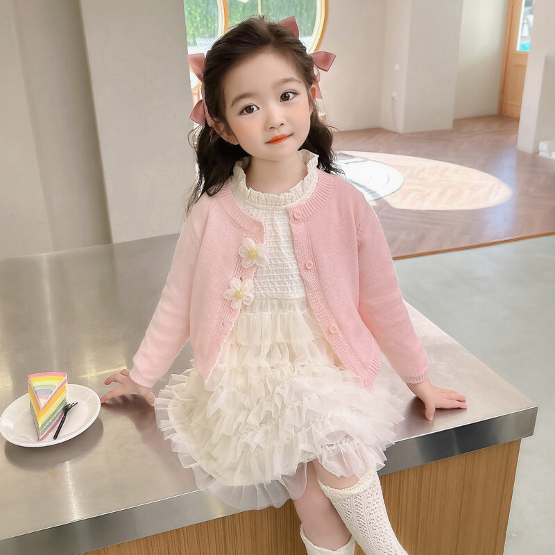 Girl fashion designer dress autumn fashion children's princess dress one year old baby formal dress cardigan wool sweater mesh dress spring and a