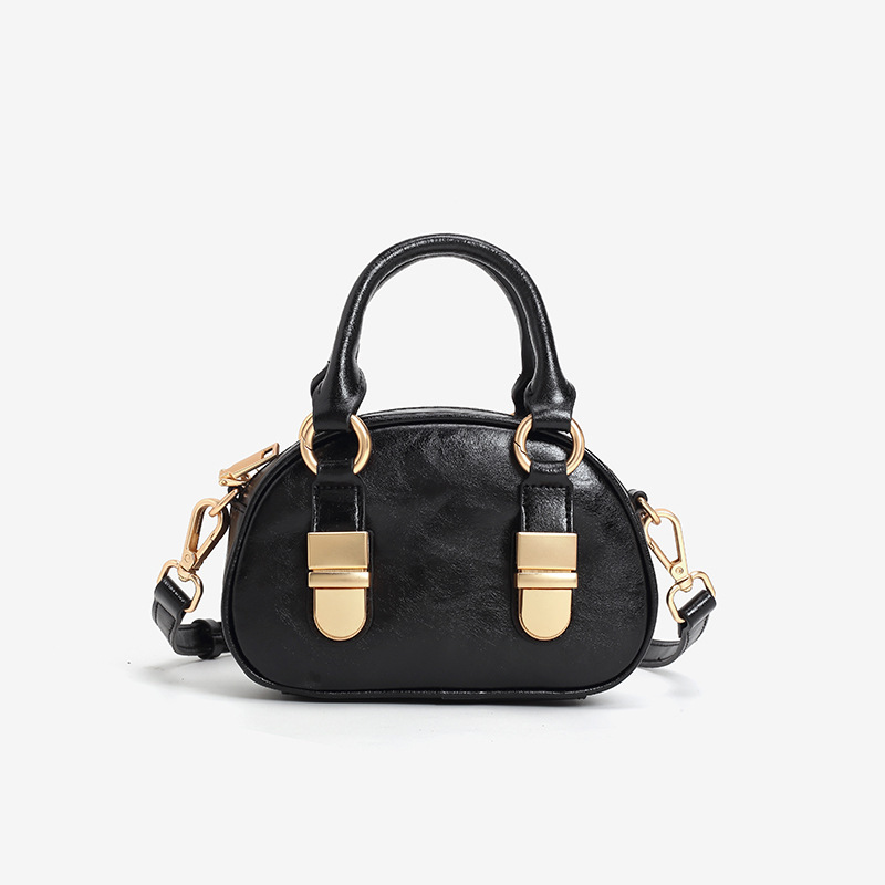 new retro high-end Boston bag with lock steamed bun style niche design genuine leather waxed leather crossbody small bag