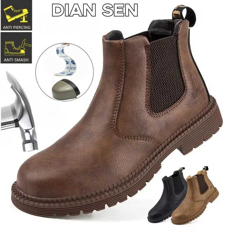 Water Proof Safety Work Shoes For Men Steel Head Leather Boots Male Footwear Indestructible Construction Work Shoes Brown W251024