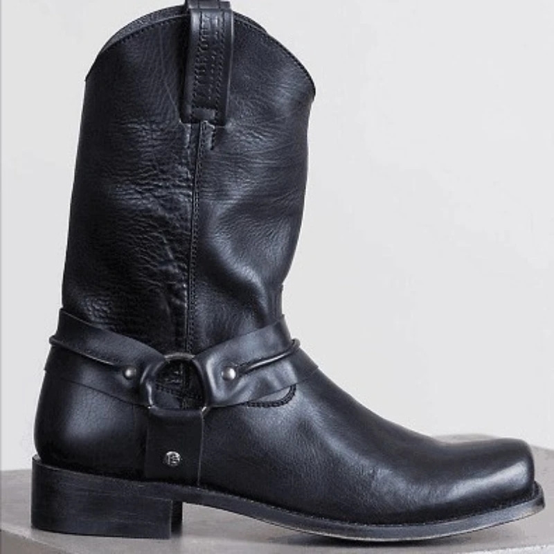 Retro Cowboy Boots Women Men Mid Calf Outdoor Boots Vintage PU Slip on Shoes Winter Gladiator Booties Unisex Brown Long Boots 251023