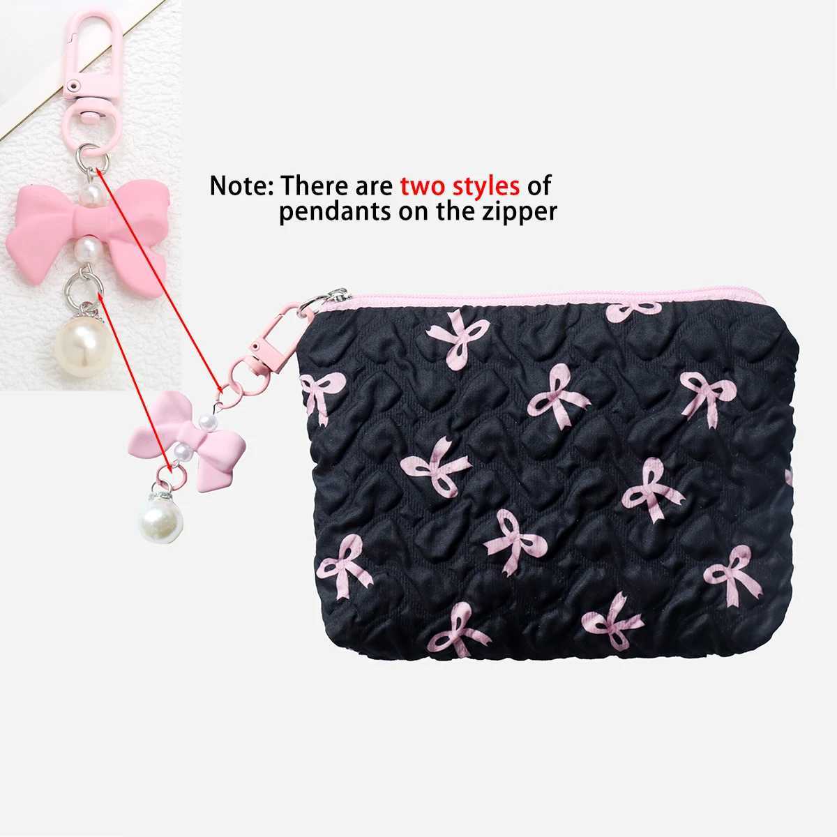 Embroidered bow makeup bag high appearance level coin purse storage bag cute large capacity highend makeup bagT251024