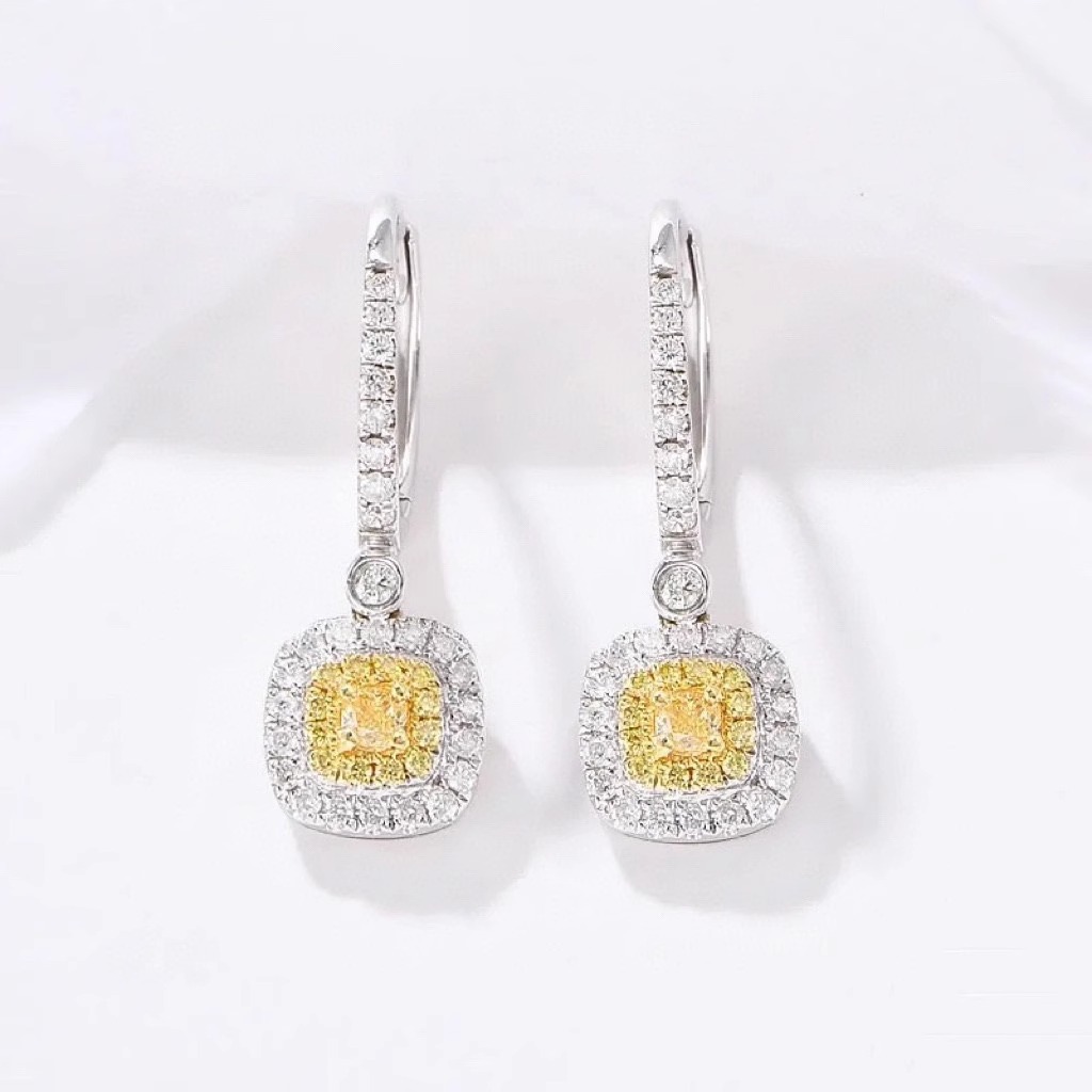Choucong Brand Dangle Earrings Luxury Jewelry Real 100|% 925 Sterling Silver Cushion Shape Yellow Lab Moissanite Diamond Gemstones Party Women Wedding