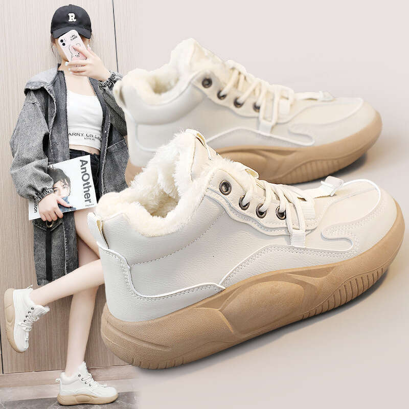 New Fleece-Lined Women's Winter Mid-Top Warm Height-Increasing Thick-Soled Sports Casual Shoes Boots Fashion Designer