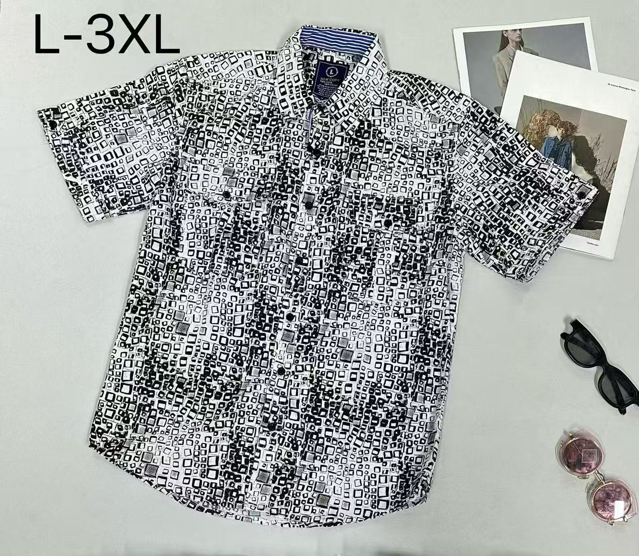 Men's Loose Short-Sleeve Shirt with Geometric Print & Pocket Design, Trendy Summer Casual Button-Down 100% Cotton - NO22