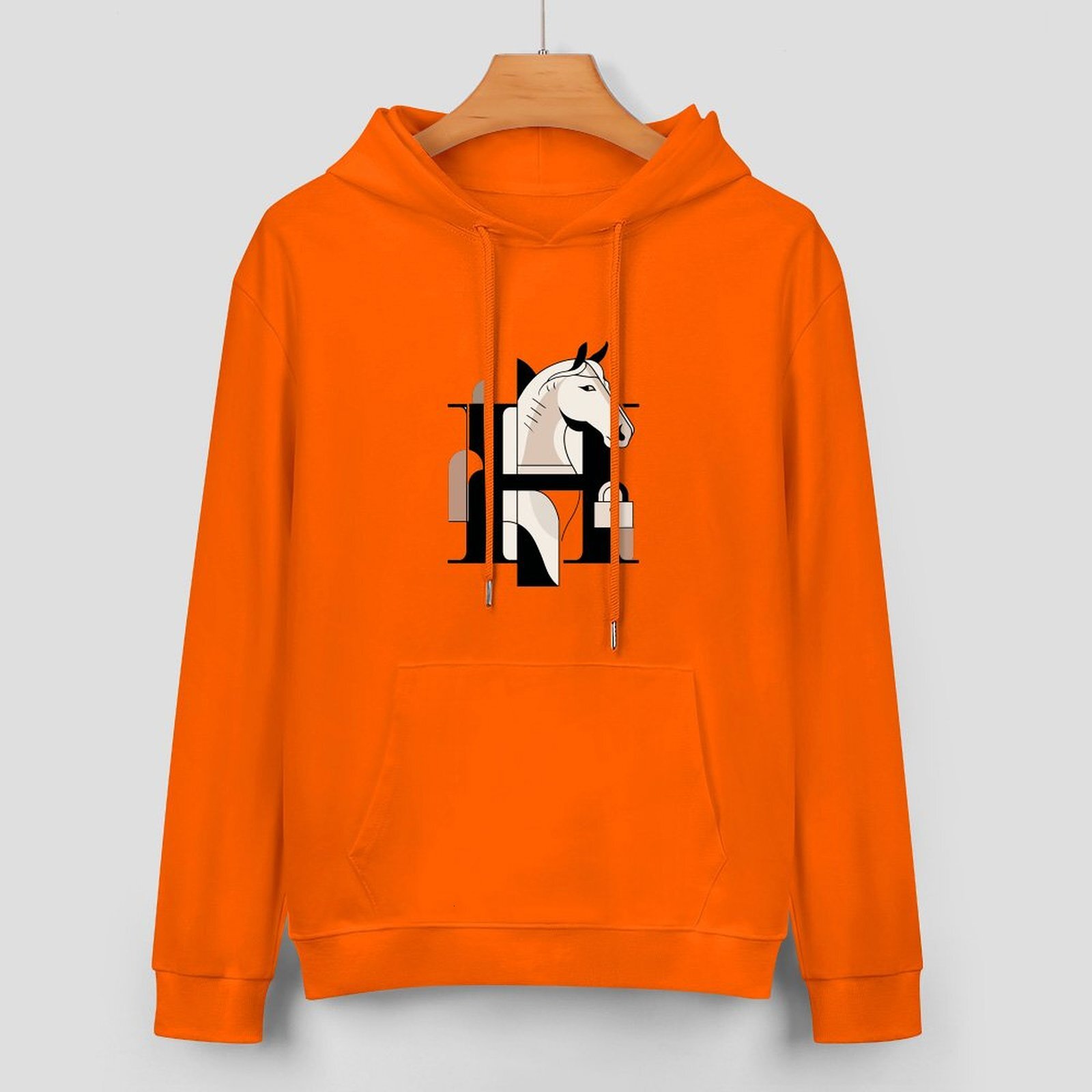 H Designer Fall Winter Hoodie Luxury Horse Print Design Unisex Long Sleeve Streetwear Hip Hop Oversized Fit Hoodie Men's Fashion Apparel H65