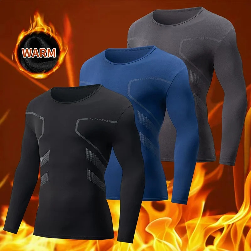 3piece Set Of AutumnWinter Mens Printed Thermal Underwear Sports And Fitness Round Neck Long Sleeved Tshirt Top Base Shirt 251018