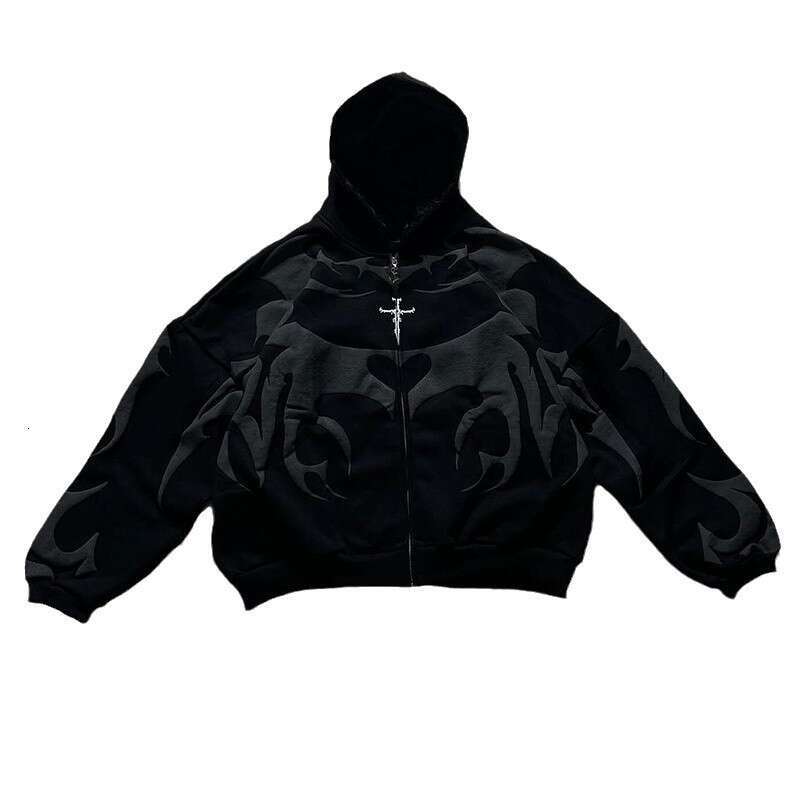 2025 Autumn Winter Letter Foam Loose Trendy Street Hip-Hop Zipper Hooded Sweatshirt for Women