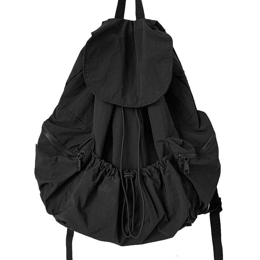 New Pleated Drawstring Nylon Women, Niche Trendy Large Capacity Flip Cover Student Backpack For Girls B5