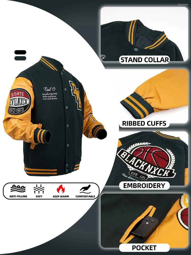Men's Jackets Mens Casual Jacket Bomber Embroidered Varsity Windbreaker BomberStyle Flaming Basketball Color Block Outwear