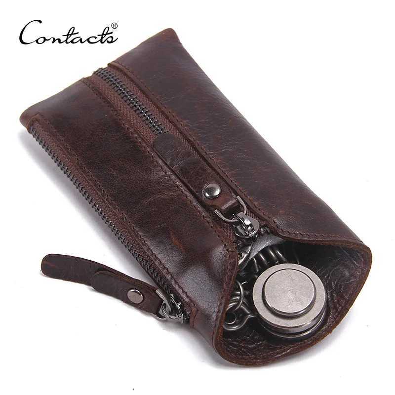 CONTACTS 100 Genuine Leather Key Wallet Men Car Key Holder Zipper Keys Case Top Quality Male Man Housekeeper Keys Organizer Z251023