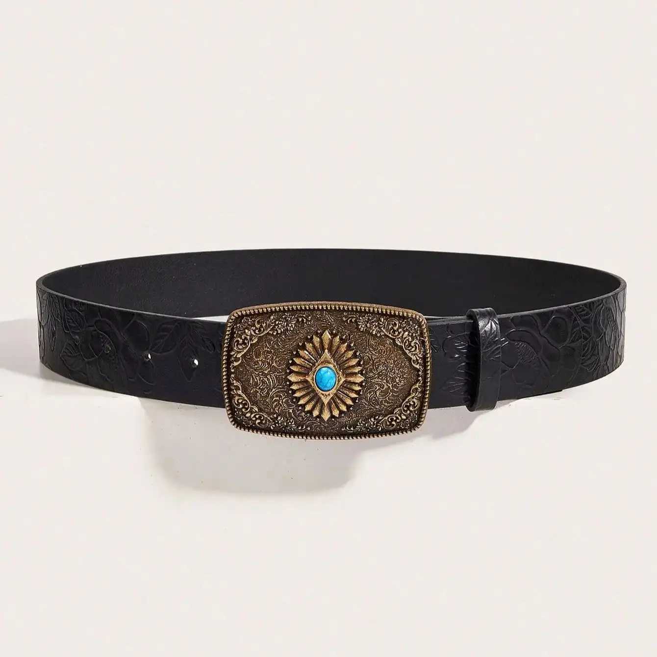 A square buckle set with sapphire PU belt for men and women W251024