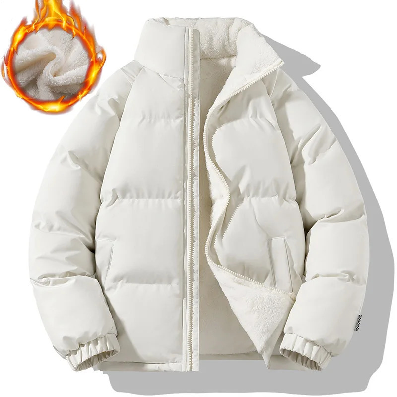 Mens Warm Thicken Sherpa Winter Parkas Loose Fashion Male Coats Stand Collar Fleece Puffer Jacket Couple Harajuku Outerwear 251020