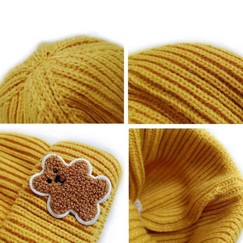 Cute Baar Children Beanie Winter Warm Kids Knit Hat Cartoon Baby Pullover Cap 26year Boy Girl Solid Color Woolen Crochet BonnetL251024