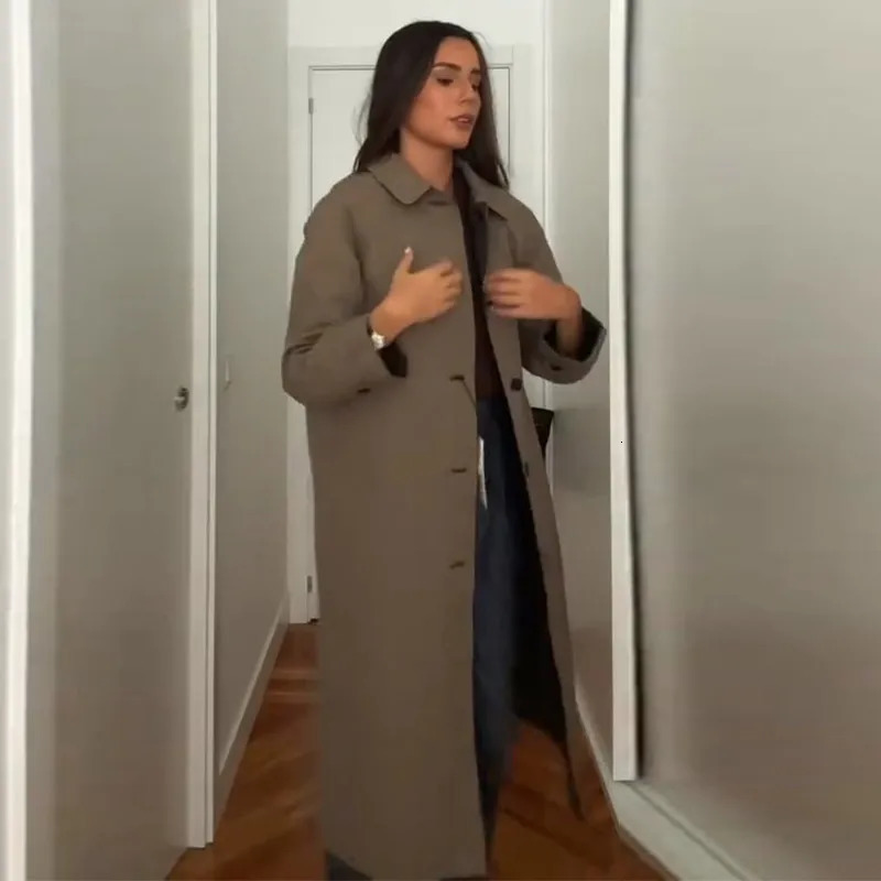 Faux Fur Collar Womens Coat Plaid Double Sided Single Breasted Long Sleeve Female Windbreaker Autumn Loose For Ladies 251021