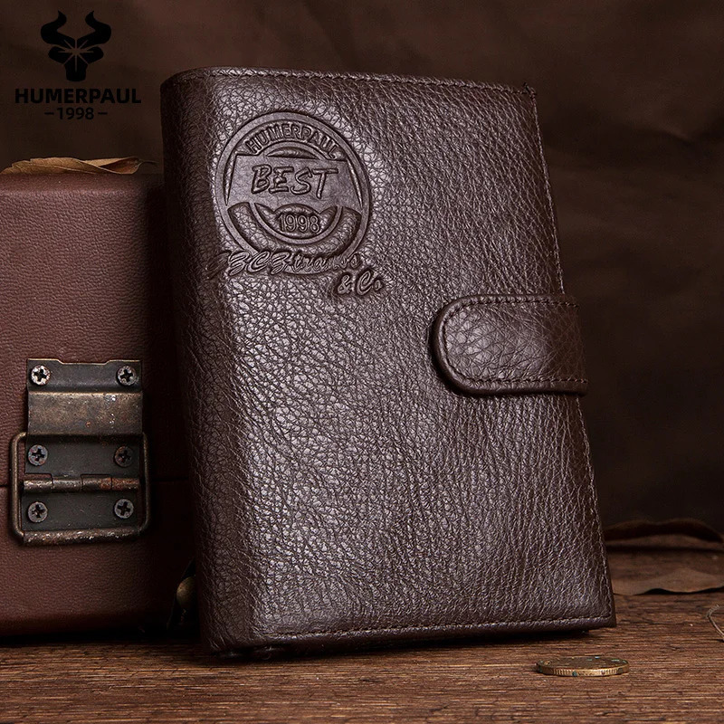High Capacity Mens Passport Wallet Genuine Leather Multiple Card Slots and Coin Pocket Vintage Male Money Purse 251014