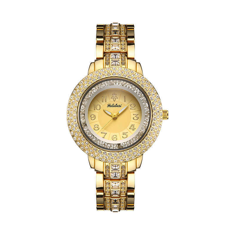 Yalalusi Luxury Gold Diamond Womens Watch Inlaid with Diamonds Fashionable Watch Light Luxury Temperament Waterproof Quartz Casual Ladies Wristwatch Z