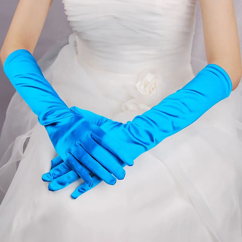 Elegant Satin Solid Women Gloves Halloween Cosplay Stage Performance Etiquette Gloves Christmas Thin Full Finger Dress Mittens 251021