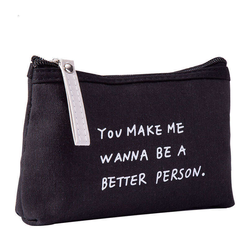 Solid Color Letter Canvas Makeup Bag Multifunctional Fabric Zipper Clutch Student Coin ID Phone Pouch
