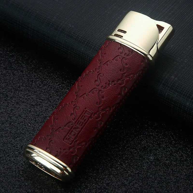 HONEST Jet Torch Lighter Butane Gas Leather Metal Cigar Lighters With Gift Box Cigarette lighter Without Gas D251024