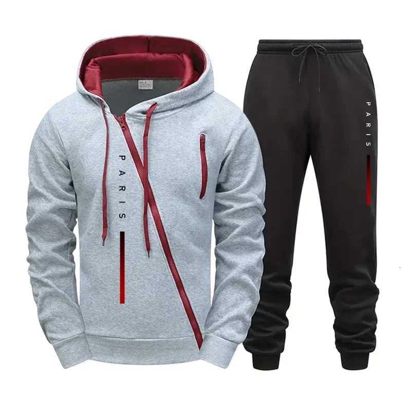 Men Versatile Diagonal Zipper Jacket Casual Autumn Winter Hoodie Comfort Single Sweatshirt Top Pants Jogging Sport Fashion DailyT251024