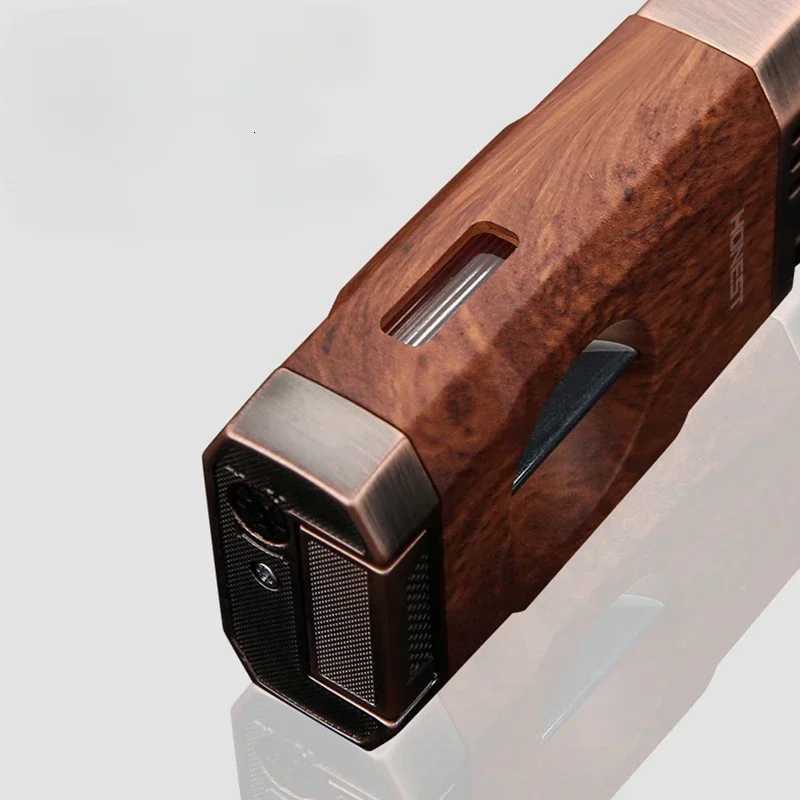 New HONEST Outdoor Windproof Gas Lighter Powerful Torch Double Blue Flame Jet Cigar Lighter With Cigar Holder And Cigar Cutter D251024
