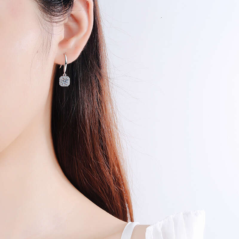 DHCollections-- S Pure Sier Women's Square Hook Jewelry Plated with PT950 Gold 50 Points Moissanite Earrings Direct