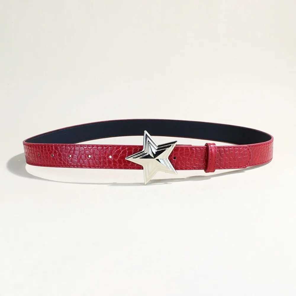 Crocodile pattern red belt for women American fivepointed star belt decorative belt with skirt casual pants LR2072 W251024