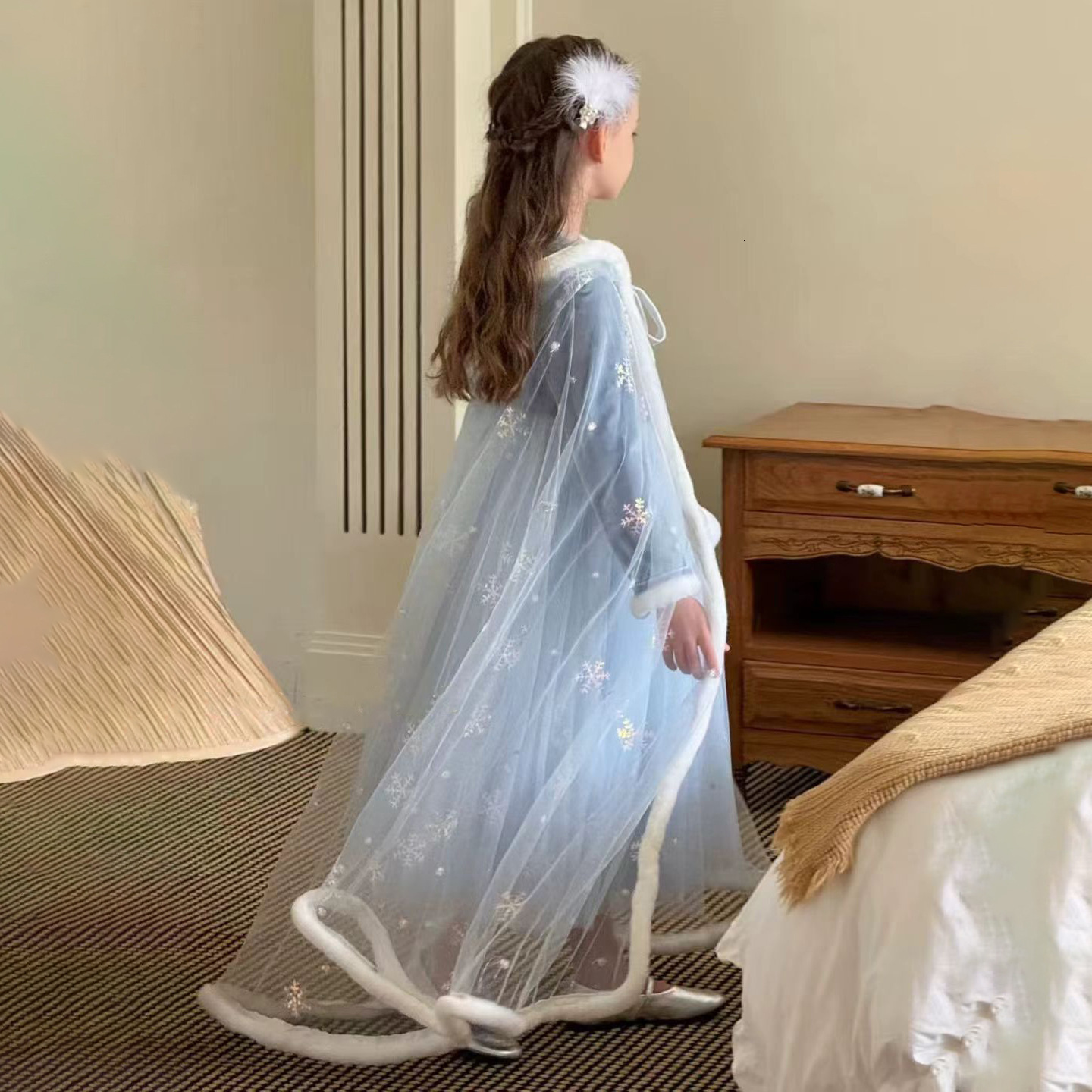 Girl Designer Fashion Princess Dress Cloak Set Autumn/Winter Children's Snow White Birthday Dress Two Piece Set