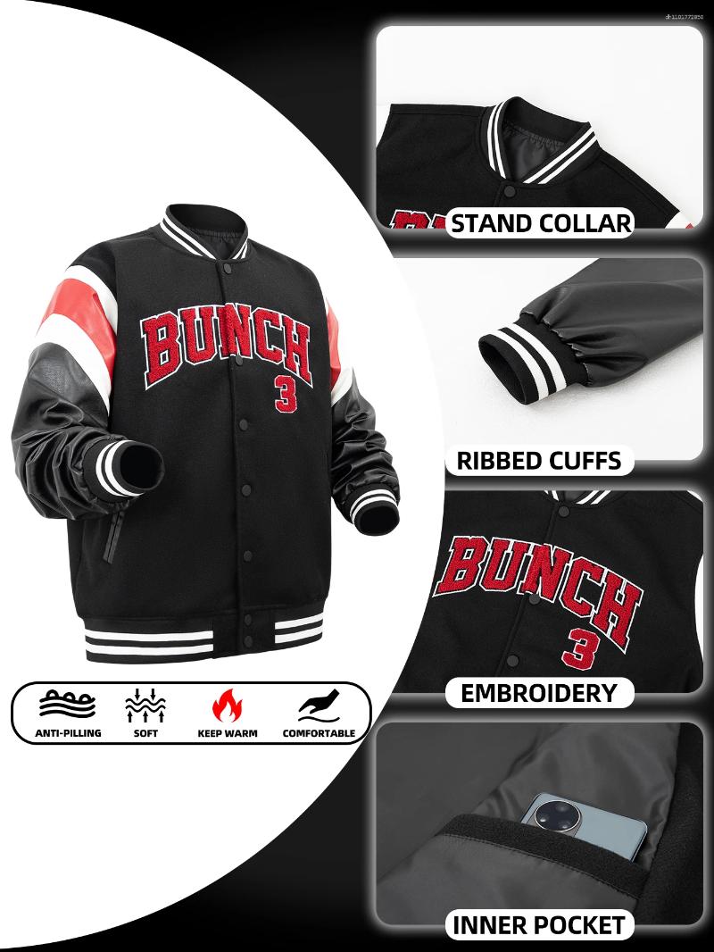 Men's Jackets Mens Varsity Bomber Black Vintage Letter Embroidery Loose Baseball Coats Faux Wool Leather Jacket For Fall&winter