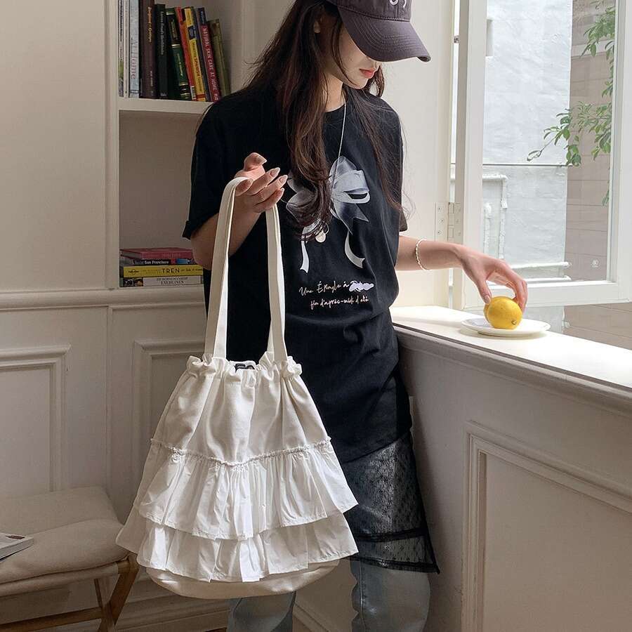 New Ruched Ruffle Commuter Style Tote High-End Large Capacity Women's Drawstring Niche Design Shoulder Bag For Women B5