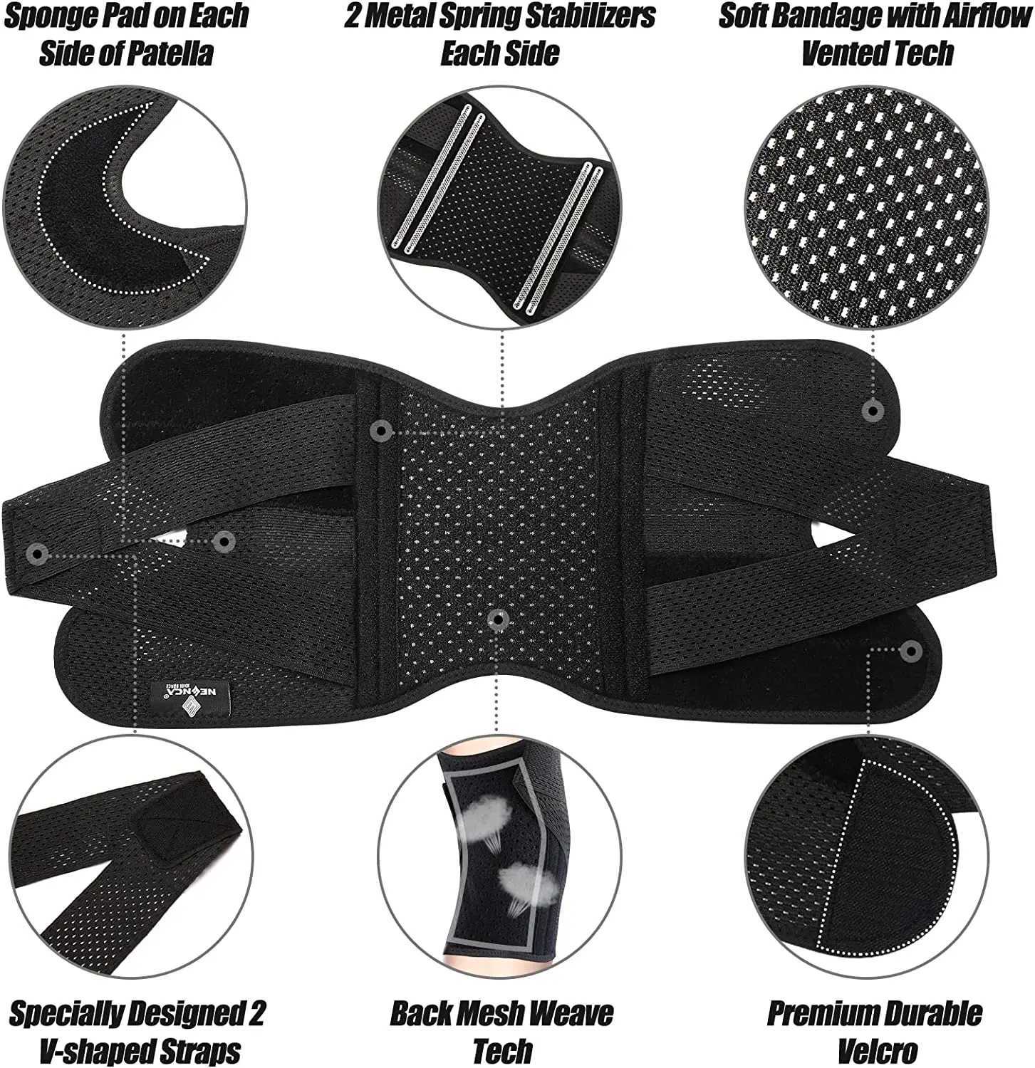 NEENCA Knee Brace for Knee Pain Compression Knee Support with Air Mesh Fabric Side Stabilizers Meniscus Tear ACL Arthritis Relie Y251024