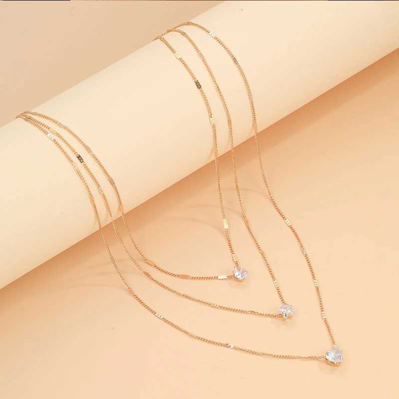3 Layer Crystal Zircon Necklace Heart Star Multilayer Pendant Necklace Women Fashion Square Rhinestone Female Necklaces JewelryXJ251024