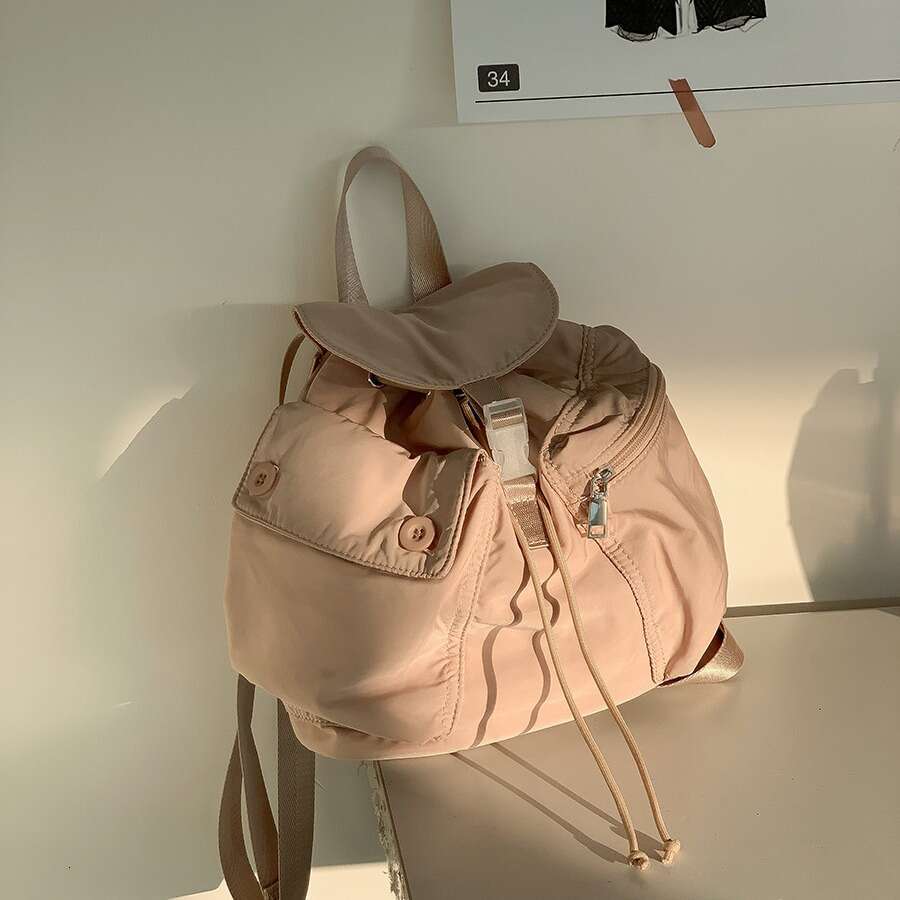 Spring And Autumn New Drawstring Small Backpack Women, Trendy Ins Style, Korean Version, College Student Backpack, Versatile Nylon Bag For Classes B5
