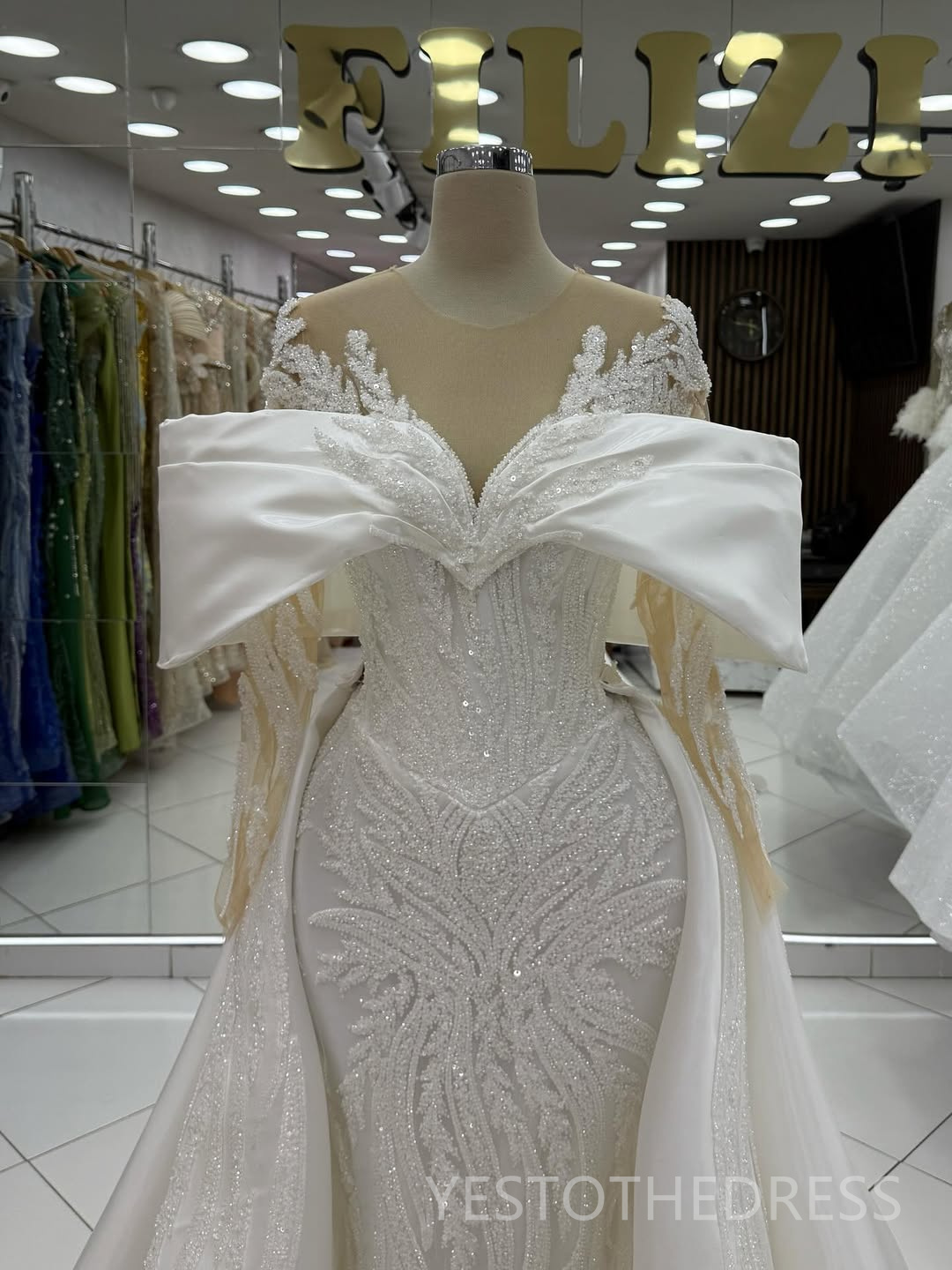 2026 Ivory Aso Ebi Prom Dress Mermaid Prom Dress Detachable Train Sheer Neck Crystals Beaded Lace Birthday Second Reception Gown For Black Women AM300