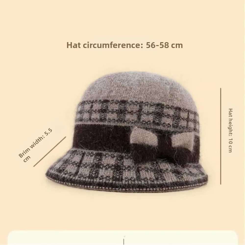 Fashion Thickened Fleece Knitted Hat Winter Rabbit Fur Baseball Cap Warm Bow Basin Cap For MiddleAged and ElderlyL251024