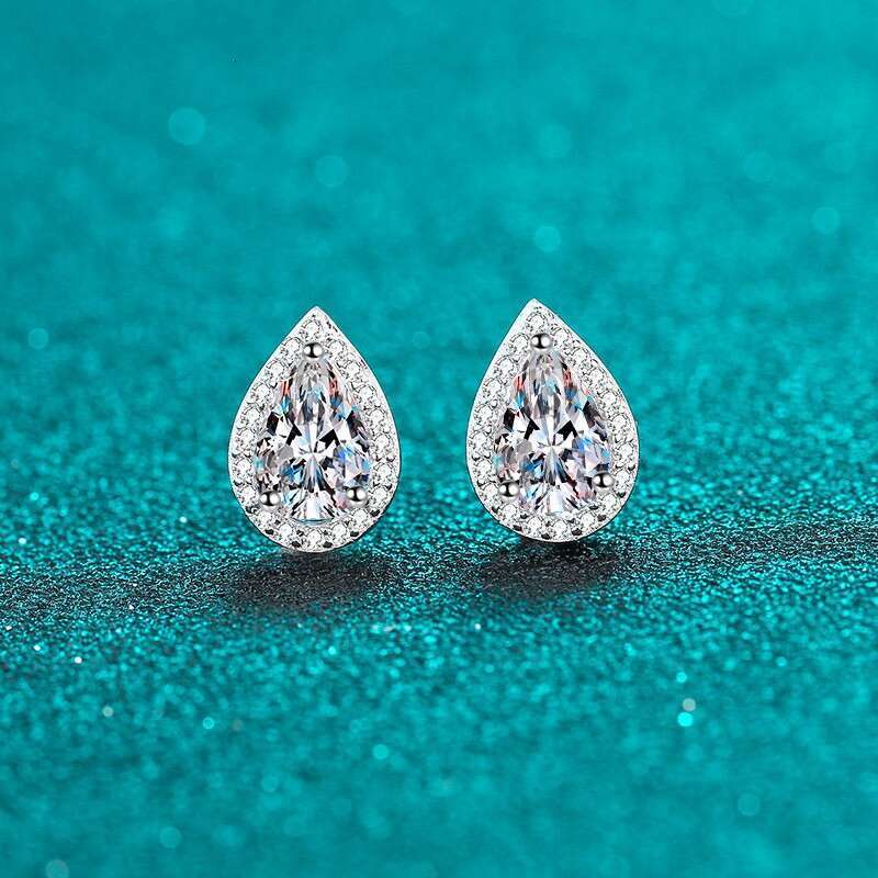 DHCollections-- Sterling Sier for Women Pear-Shaped Moissanite Plated with PT950 Gold Petite Earrings Jewelry