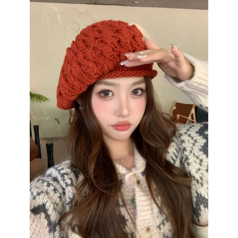 Womens AutumnWinter Versatile Beret Daily Wear Slouchy Knitted Hat 5660cm with Solid Color 251023