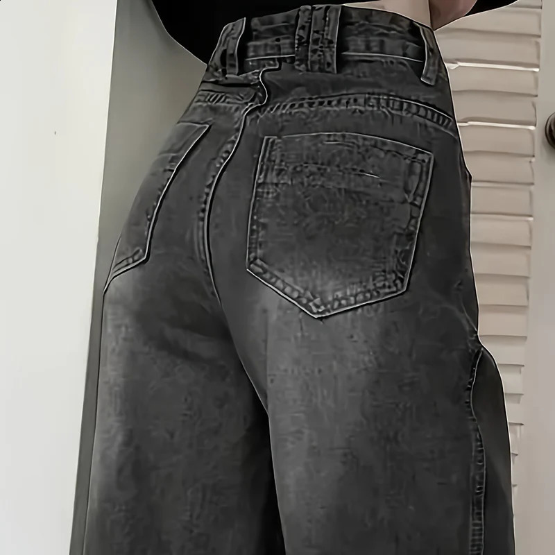 Women Fashion Loose Jeans Female High Waist Streetwear Wide Leg Trousers Female Classic Gray Goth Straight Leg Pants 251023