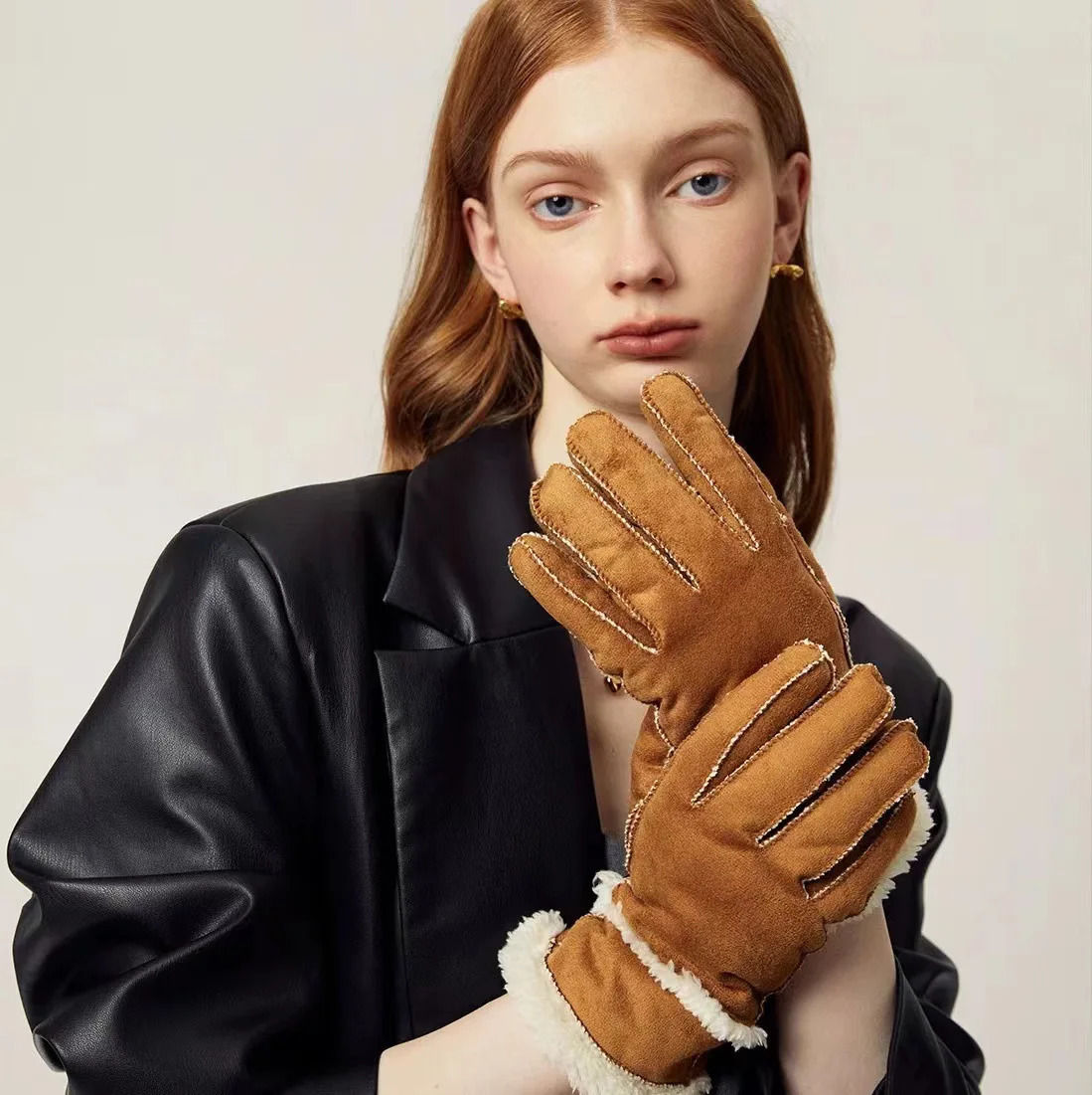 Women Winter Gloves Super Warm Winter Split Finger Gloves Outdoor Riding Skiing Windproof Lamb Fleece Thicken Plush Gloves Lady 251023