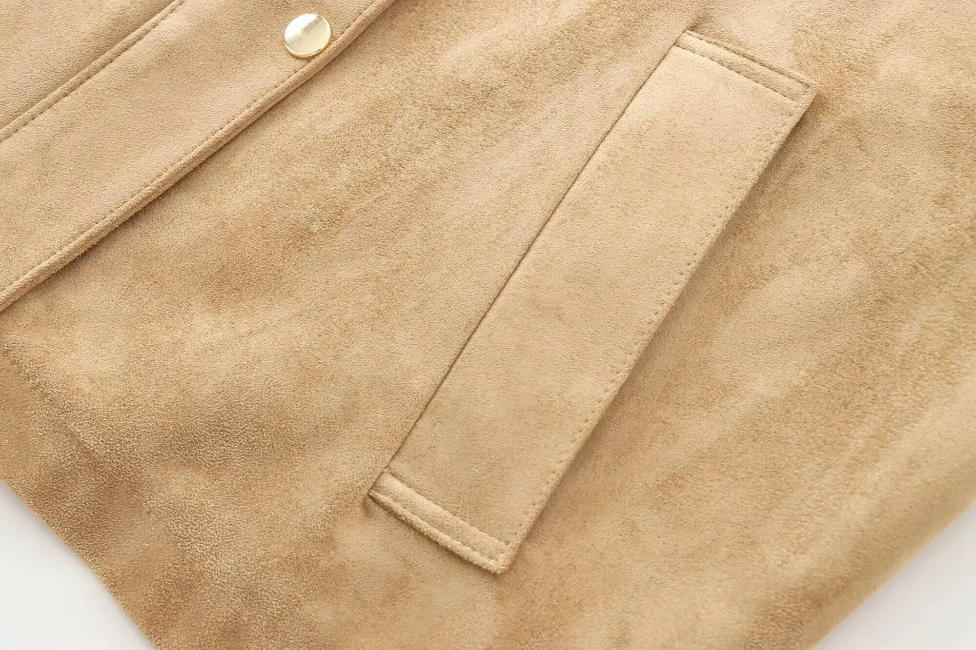 New Women's Fashion European American Style Simple And Versatile High Collar Long Sleeve Leather Suede Casual Jacket dongdumaoyi