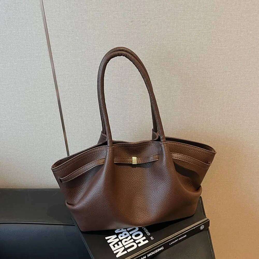 Lychee Pattern Underarm Shoulder Bags PU Leather Solid Color Women's Handbags Large Capacity Tote Bag Travel
