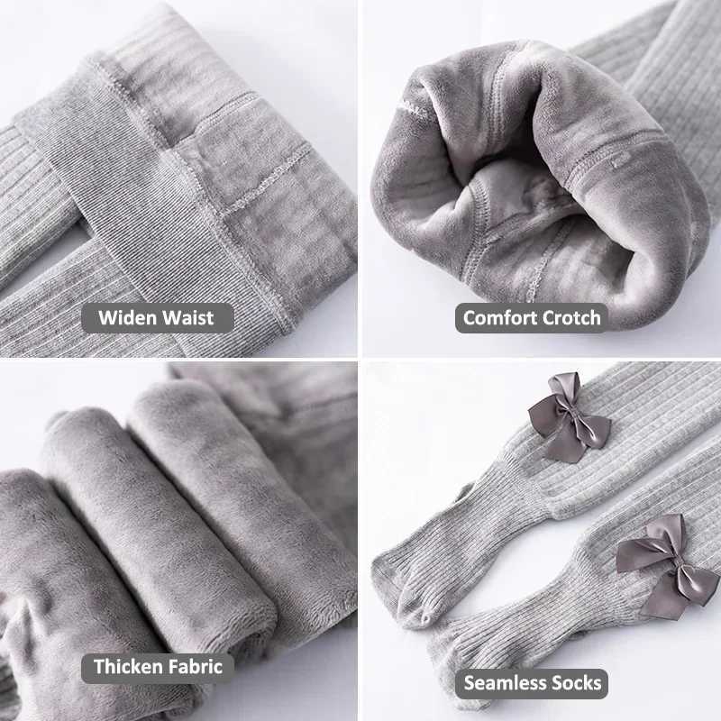 Winter Childrens Plush Thickened Pantyhose Baby Bow Cashmere Tights Warm Pantyhose for Kids Girls Pantys Toddler StockingT251024