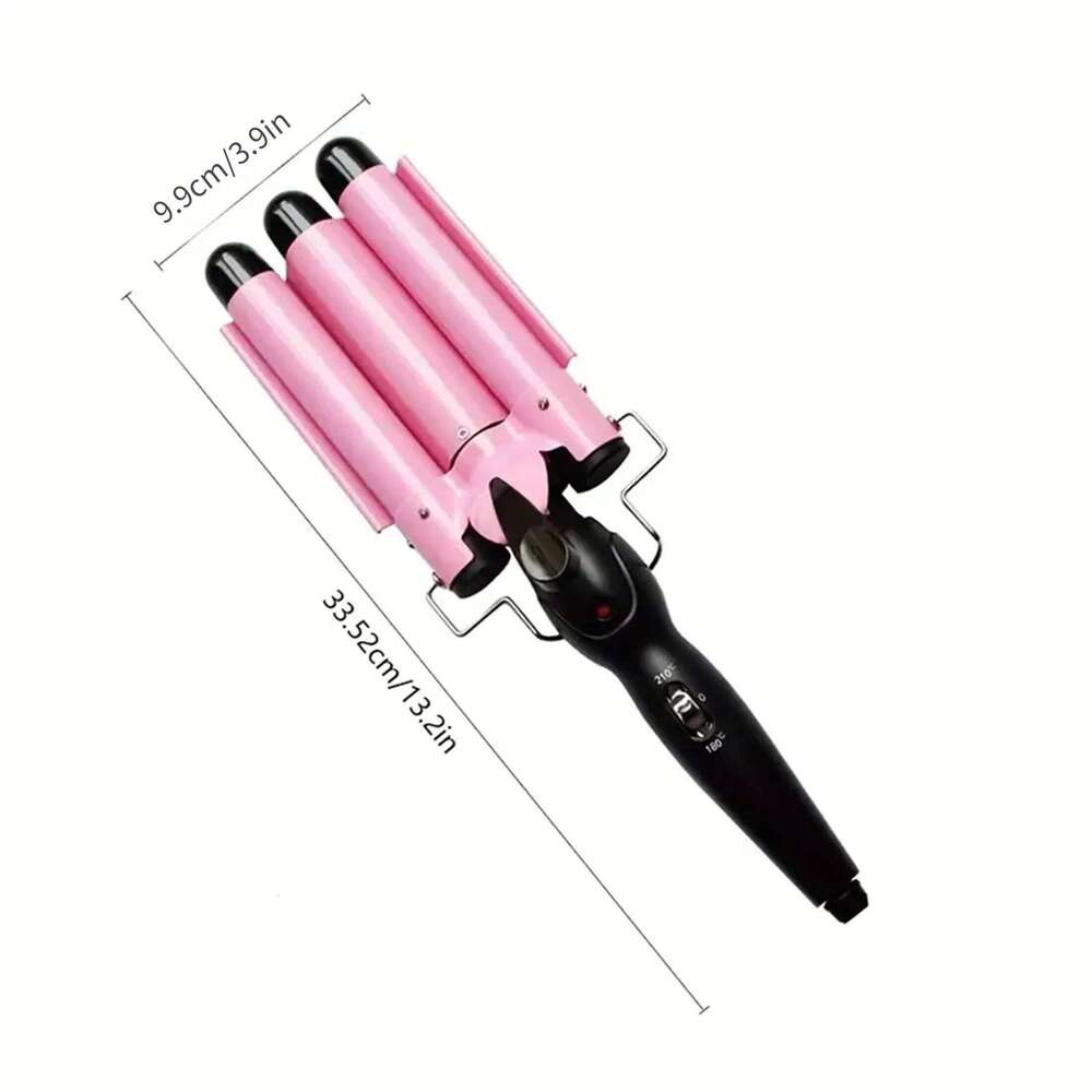 3-Barrel Ceramic Hair Curler Iron with Digital TemperatureControl -Sleek Metallic Finish, Anti-Scald, Ideal for Home Use byWomen