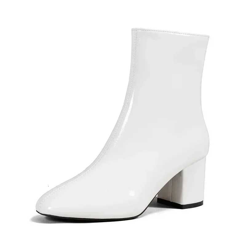 White Ankle Boots for Women Side Zipper Stretch Middle Heel Large Size Short Boot Fashion Pointed Shoes Botas De Mujer 2024 W251024