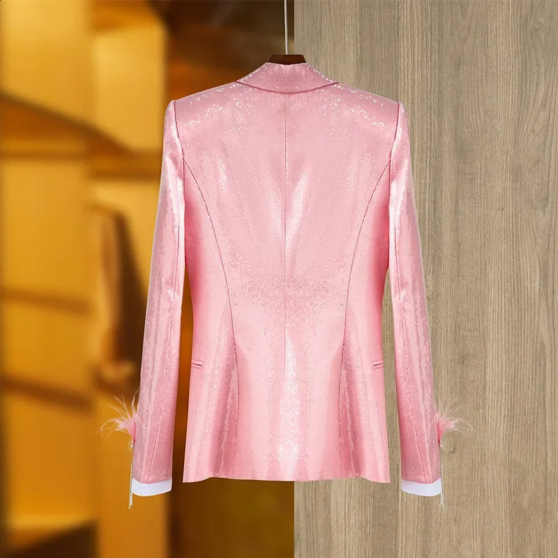 er Jacket Pink Sequin Suit Jacket Classy Party Decoration Festival Coat Outfit Women Blazer High Quality 251023