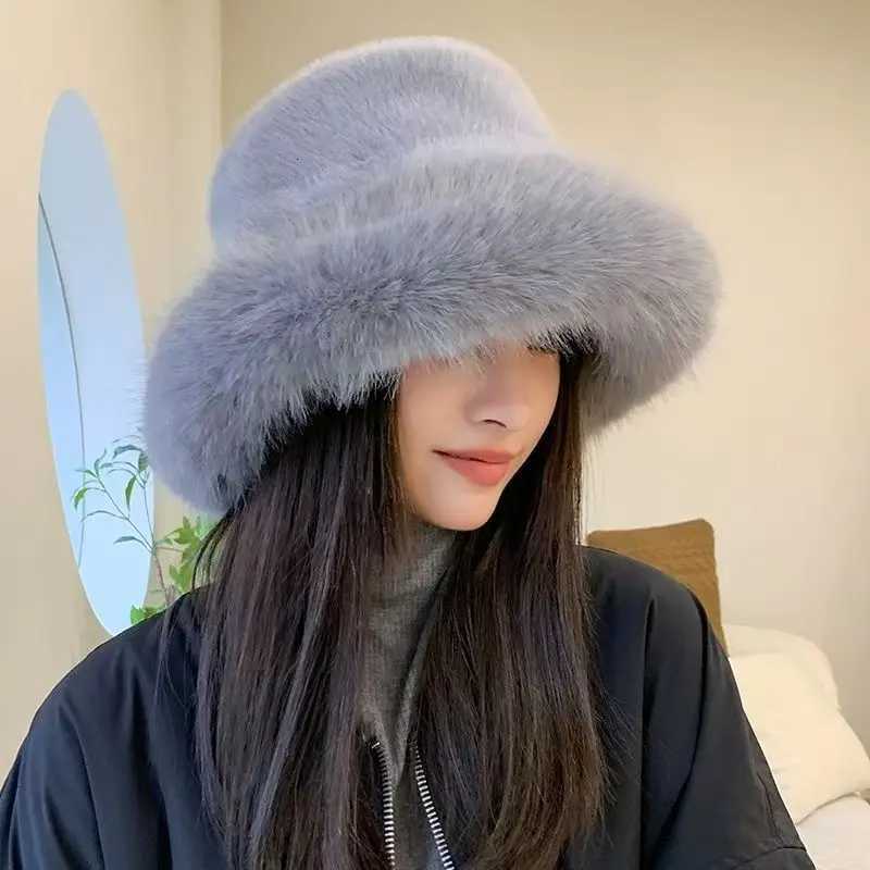 5659cm Faux Fur Hats Women Fluffy Bucket Gorgeous Dancing Wine Party Plush Black White Hat Winter Keep Thick Panama Caps InsL251024