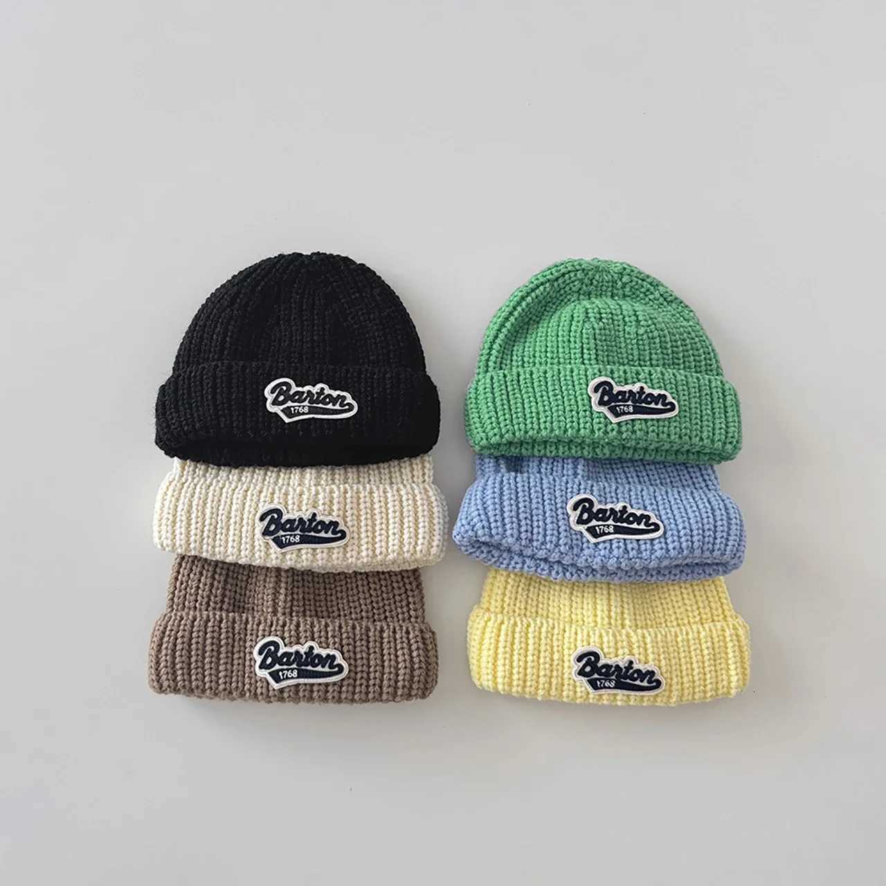 Winter Warm Knitted Baby Hat Letter Kids Boy Girl Cap Beanies Solid Color Soft Toddler Kids Pullover HatL251024