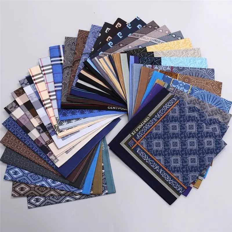 3Pcs Mens Pure Cotton Printed Plaid Handkerchief Summer Thin Oldfashio Nostalgic Cotton Soft Square Towel Hand 43 43cm Y251024